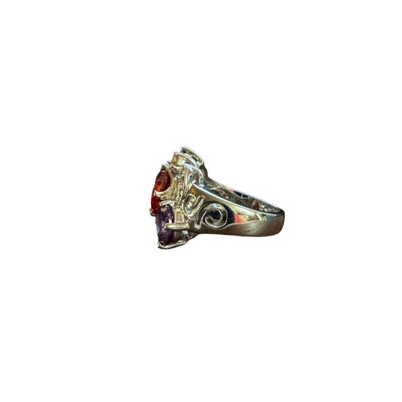 Silver Tone Womens Size 7  Costume Ruby Amethyst Gem Cluster Ring - Picture 4 of 15